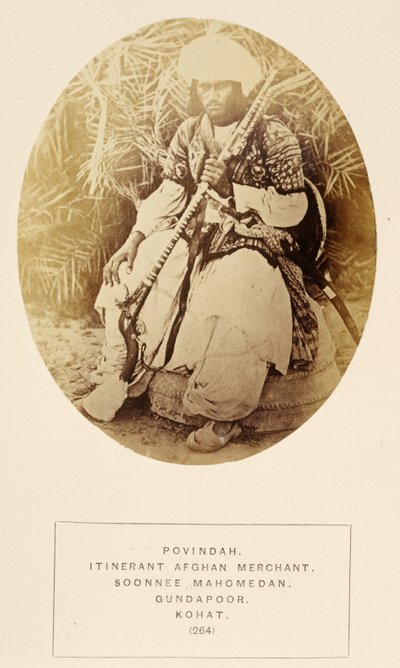 Povindah, Itinerant Afghan Merchant, Soonnee Mahomedan in Gundapoor, Kohat, from The People of India, by J. Forbes Watson, published 1868 by English Photographer
